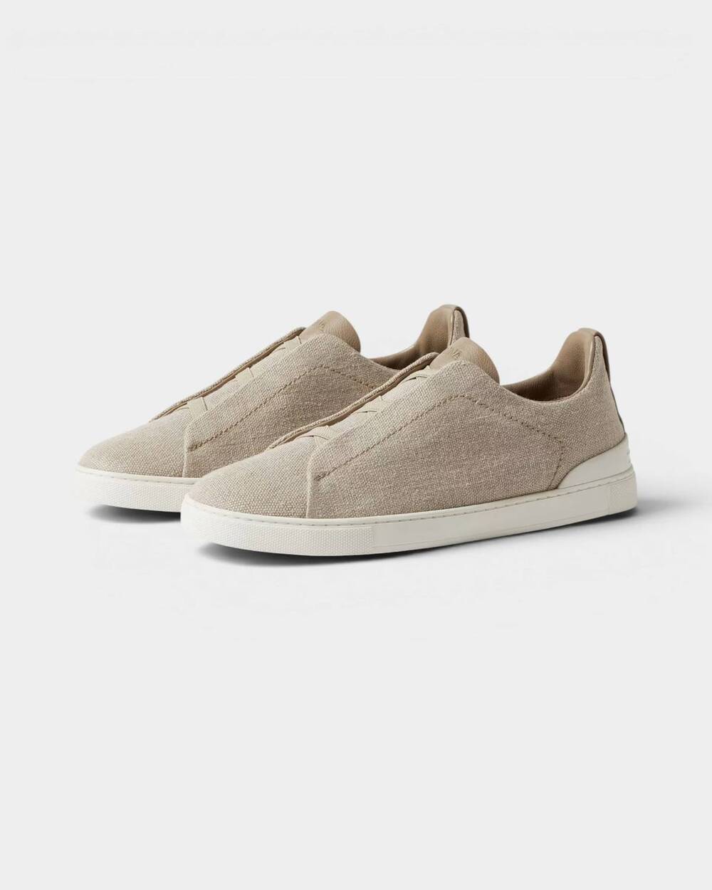 NEW ZEGNA men's triple stitch sneaker in light beige
